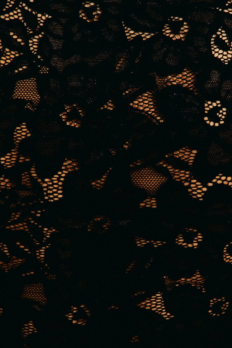 Black Lace Top Short Sleeve V Neck Crop