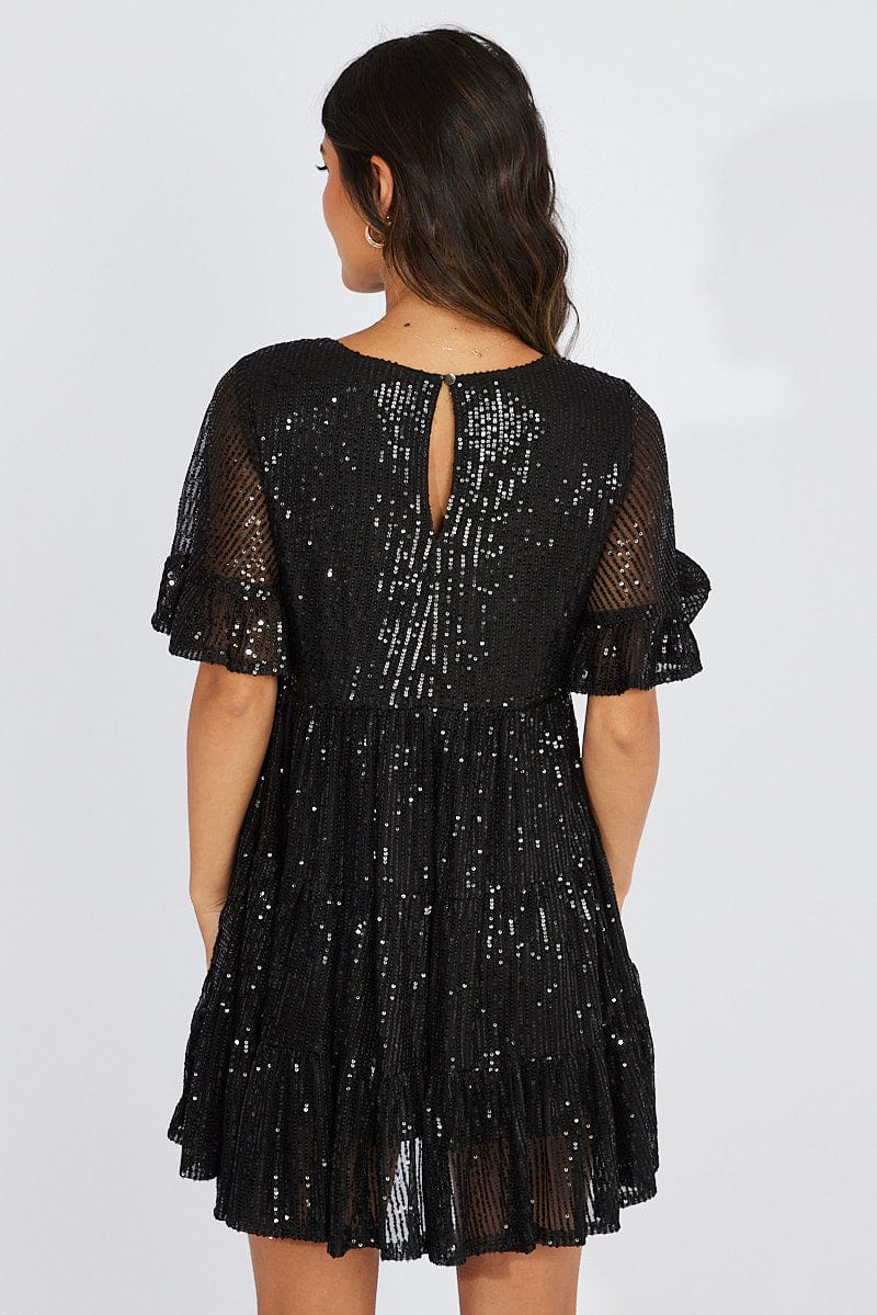 Black Smock Mini Dress Sequin Party