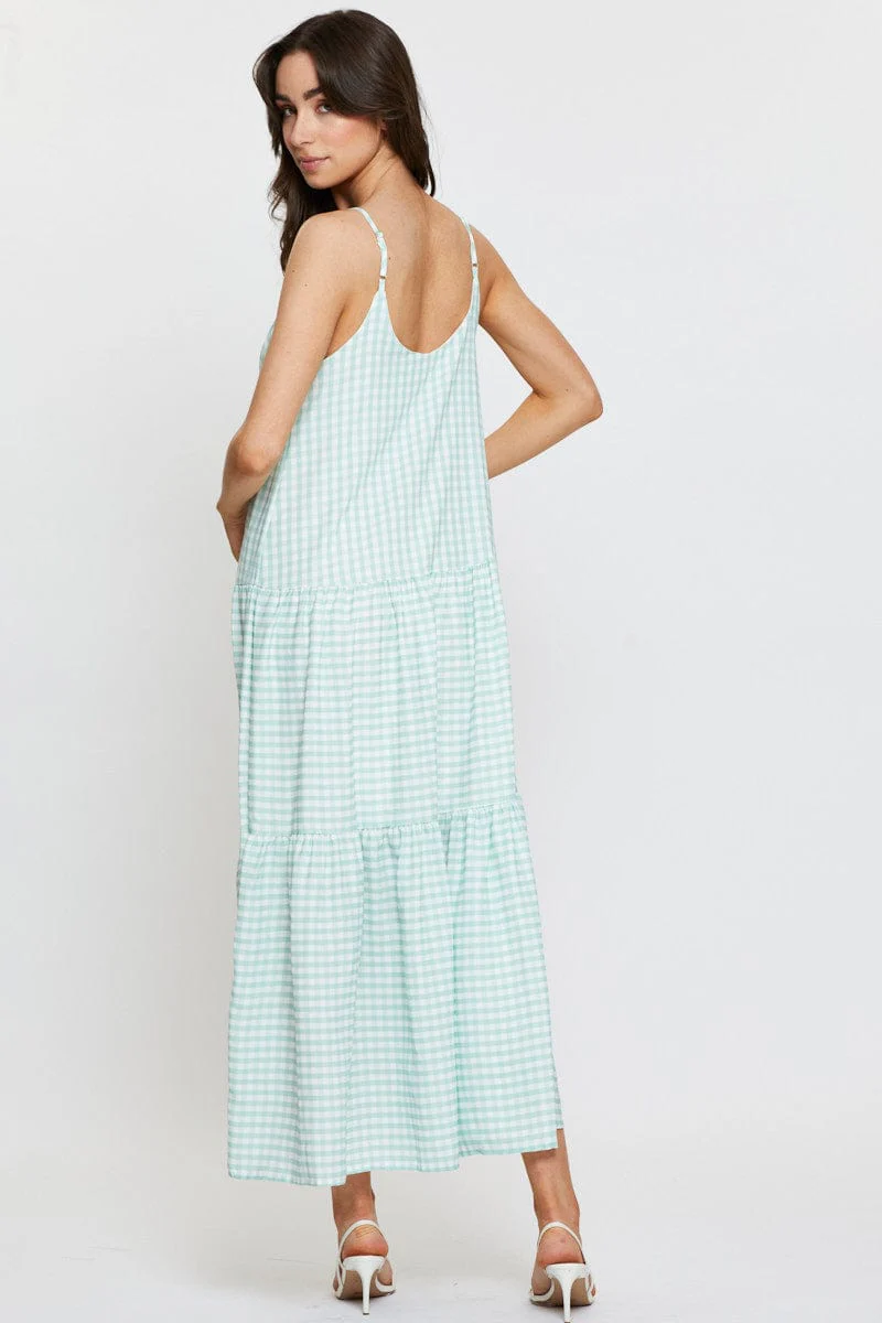 Check A Line Dress Maxi