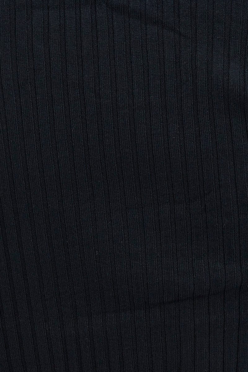 Black Knit Top Twist Bust Crop Ribbed