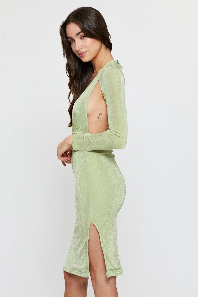 Green Bodycon Dress Long Sleeve Evening