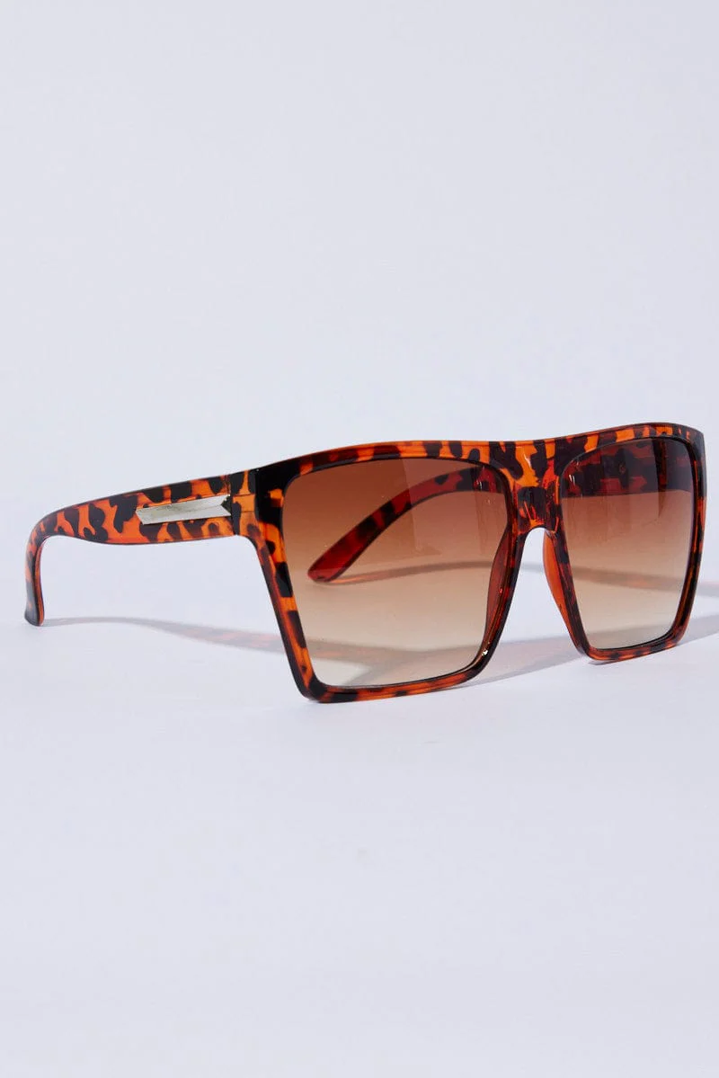 Brown Animal Print Oversized Square Sunglasses