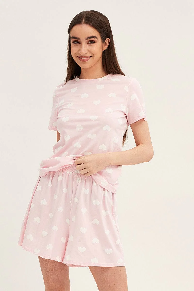 Print Short Sleeve Top & Shorts Pj Set