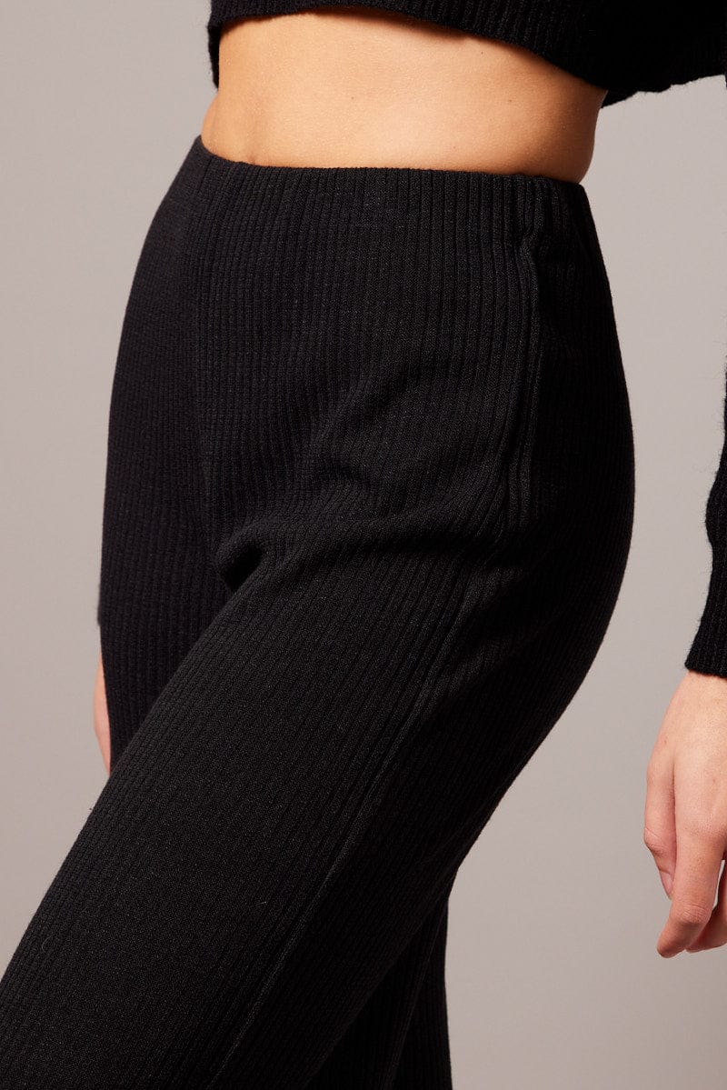 Black Wide Leg Pants Rib Jersey
