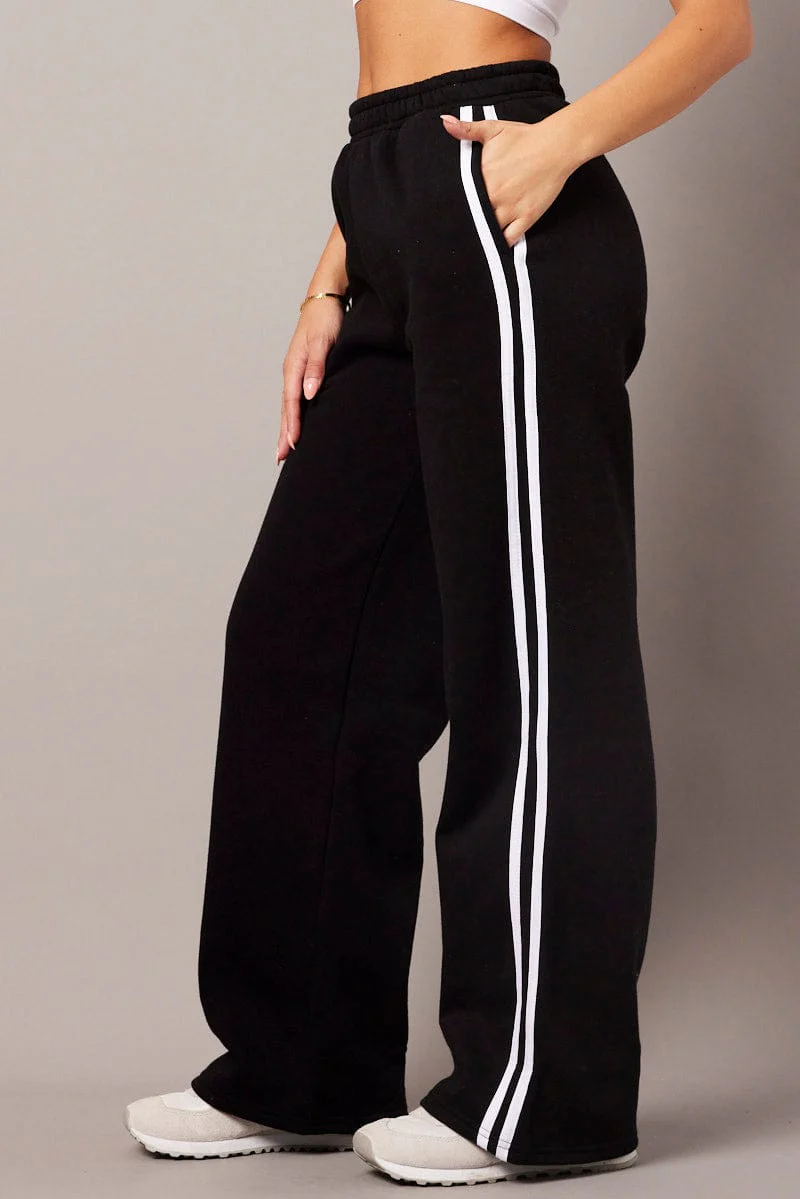 Black Track Pants Wide Leg