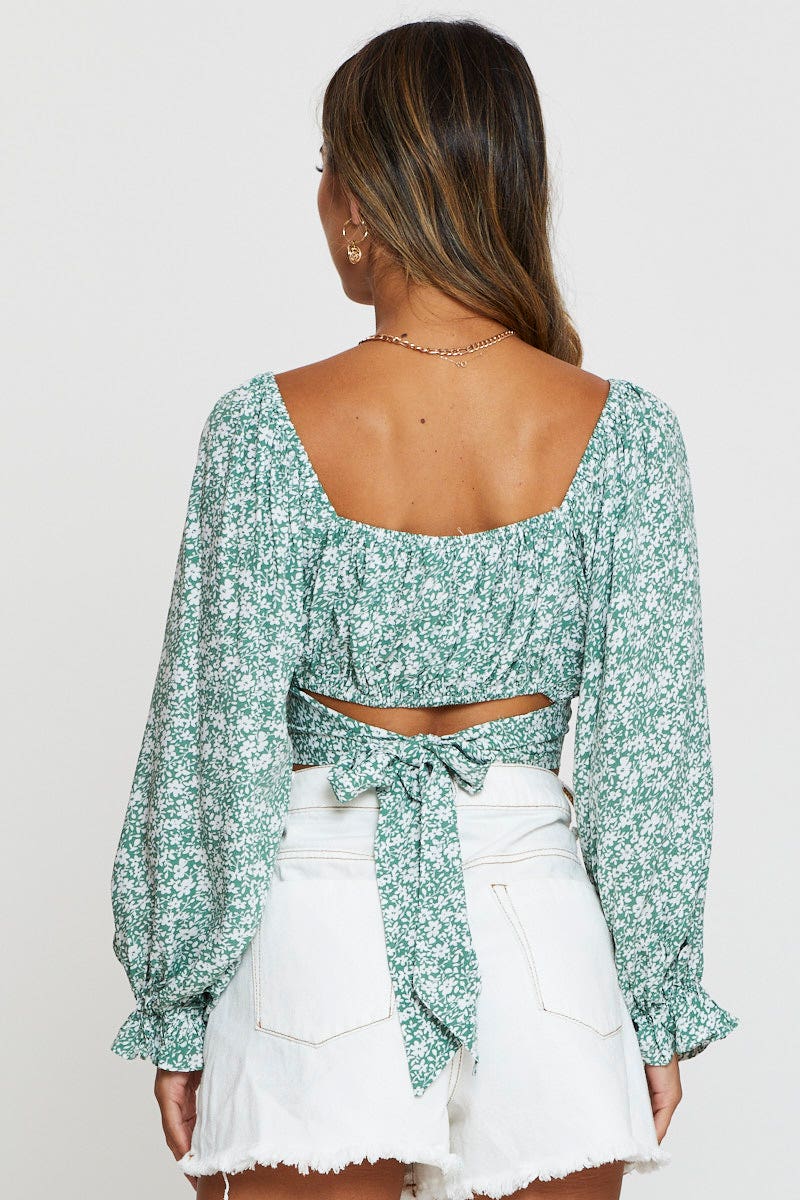 Print Crop Top Long Sleeve