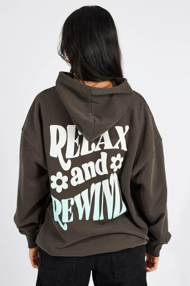 Grey Hoodie Sweater Long Sleeve Graphic