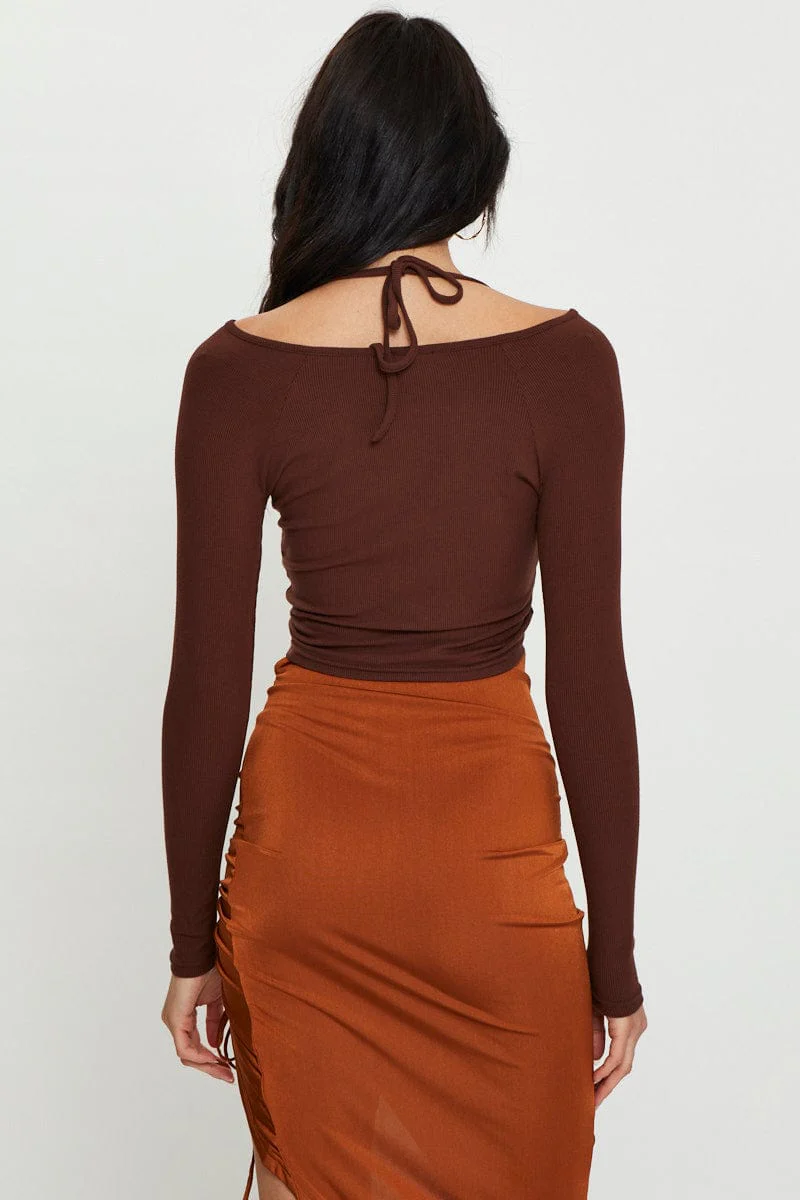 Brown Halter Top Long Sleeve