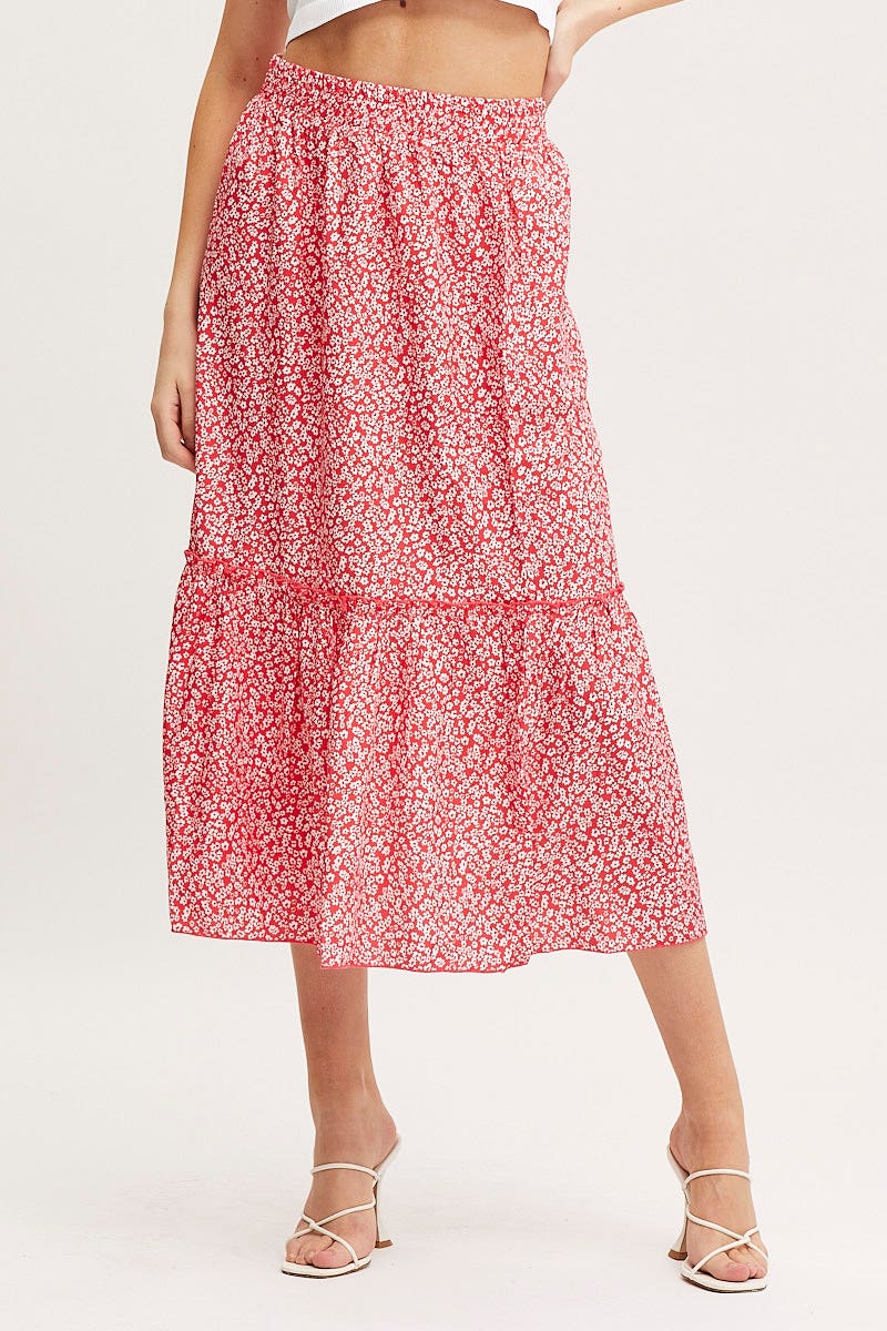 Print Midi Skirt High Rise