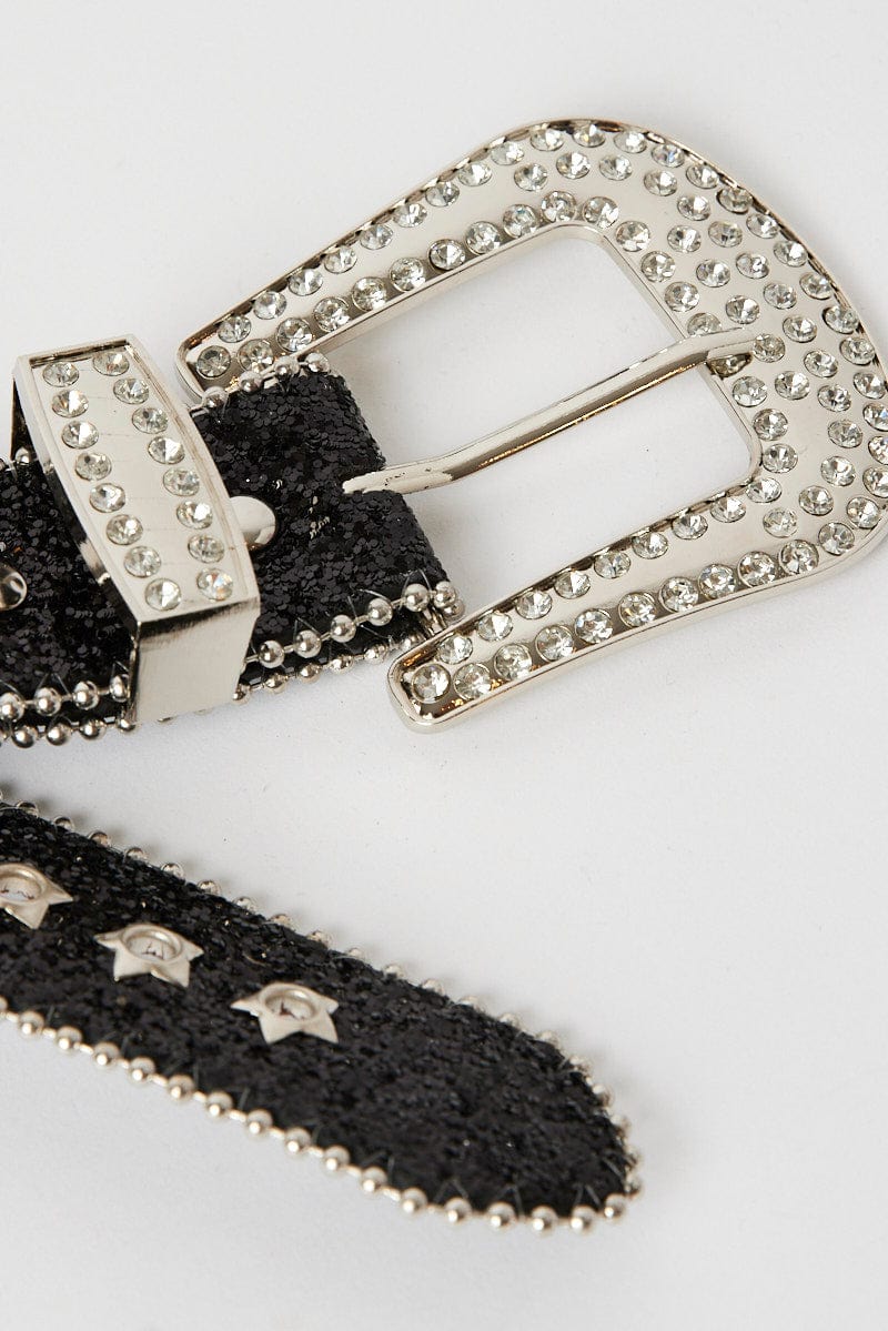 Black Waist Belt with Diamante Buckle