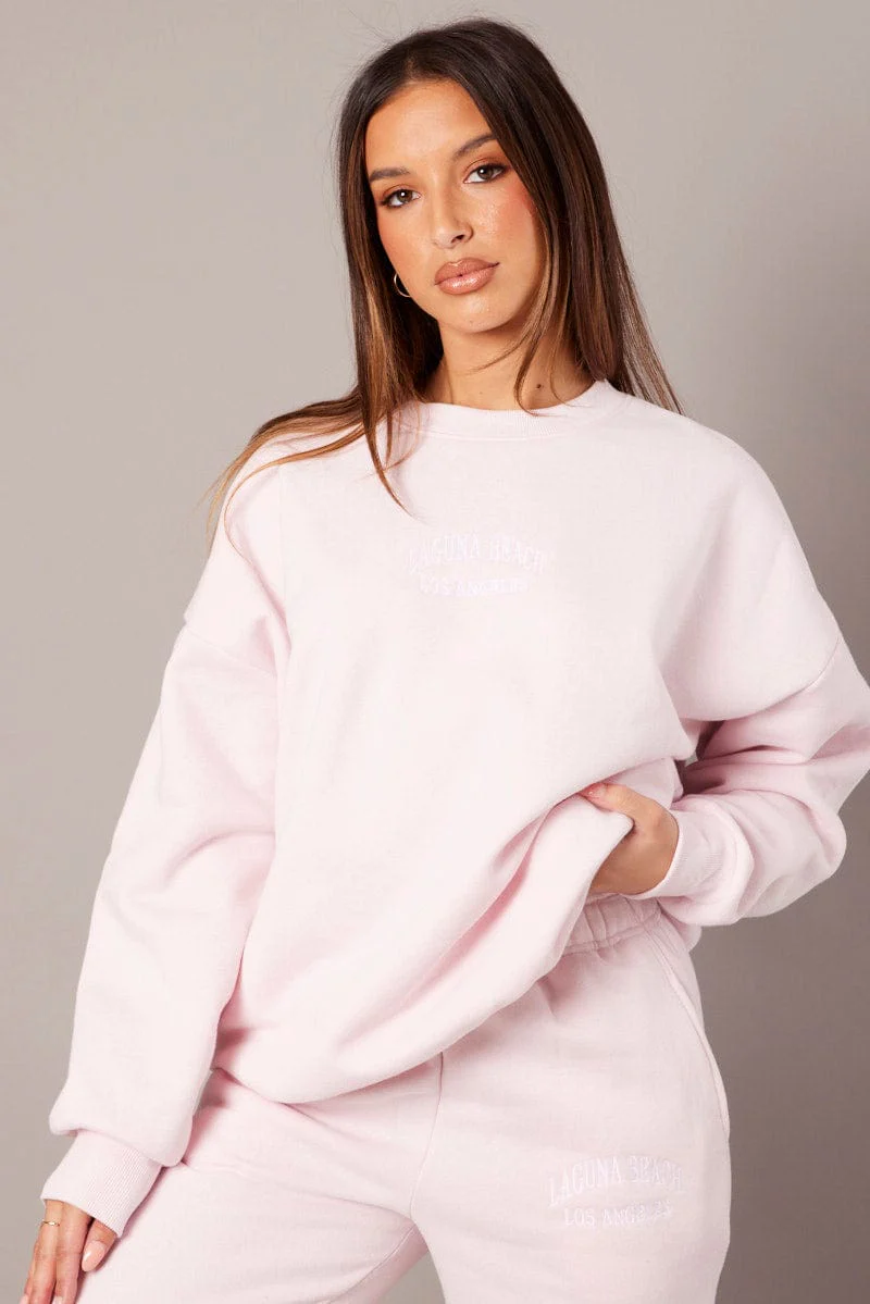 Pink Graphic Sweater Long Sleeve
