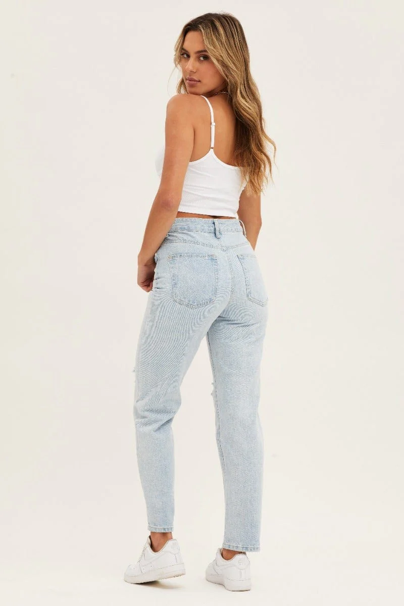 Blue High Rise Mom Denim Jeans