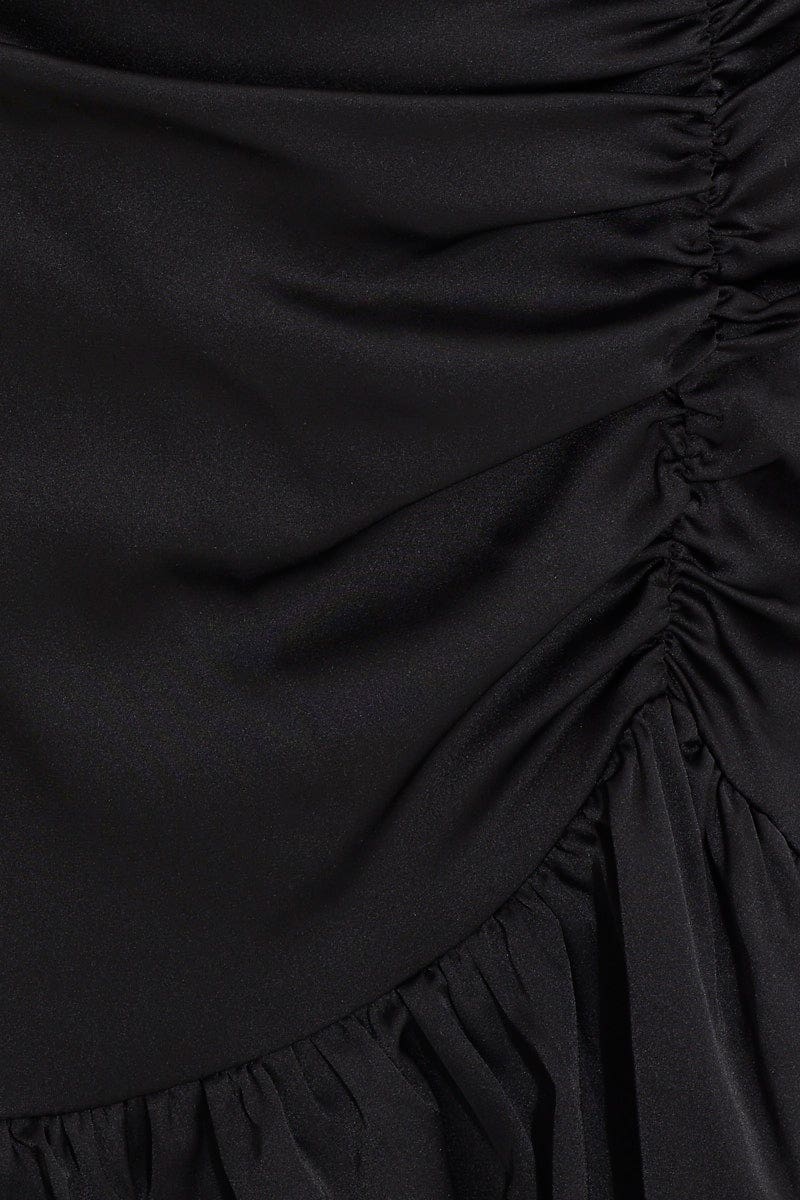 Black Designer Asymmetric Frill Detail Mini Skirt