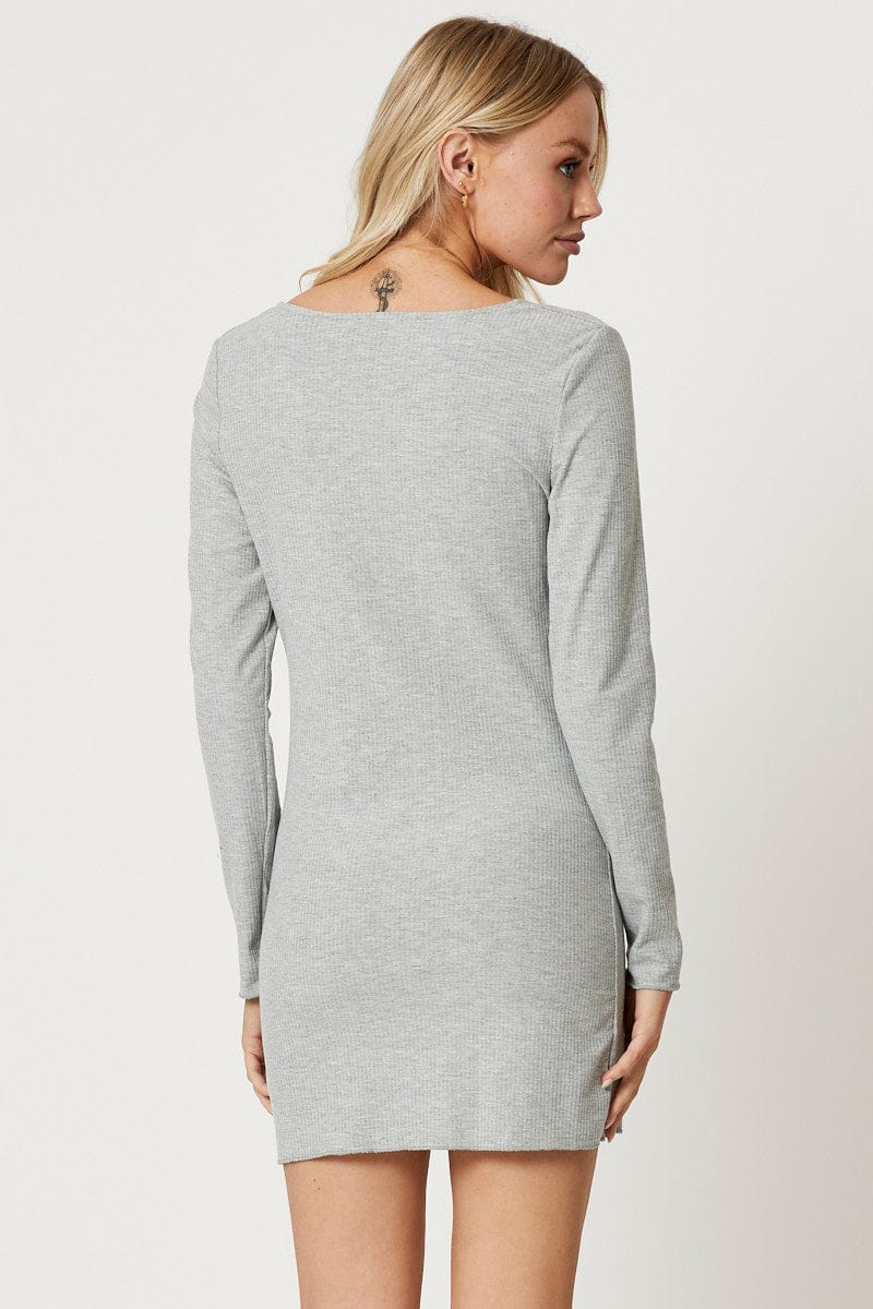 Grey Mini Dress Long Sleeve