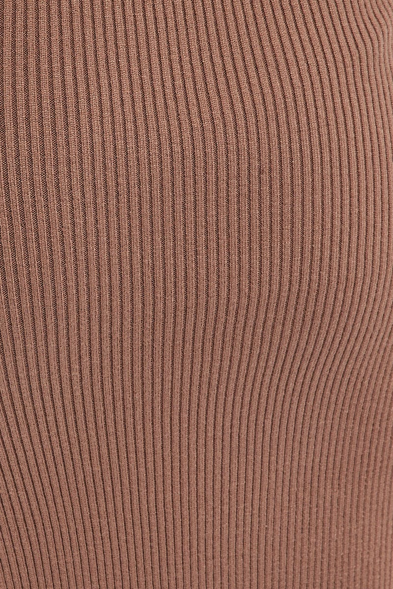 Brown Midi Dress Long Sleeve Off Shoulder Bardot Knit