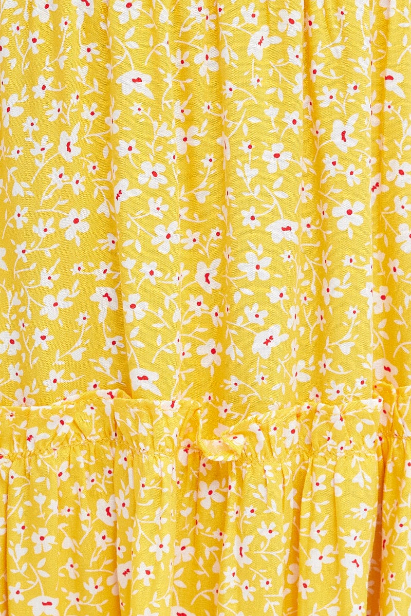 Yellow Ditsy Fit And Flare Dress Short Sleeve Mini