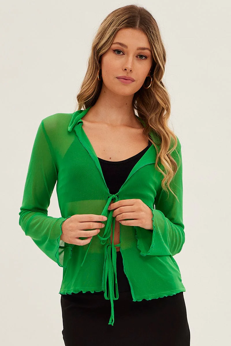 Green Mesh Cardigan Long Sleeve
