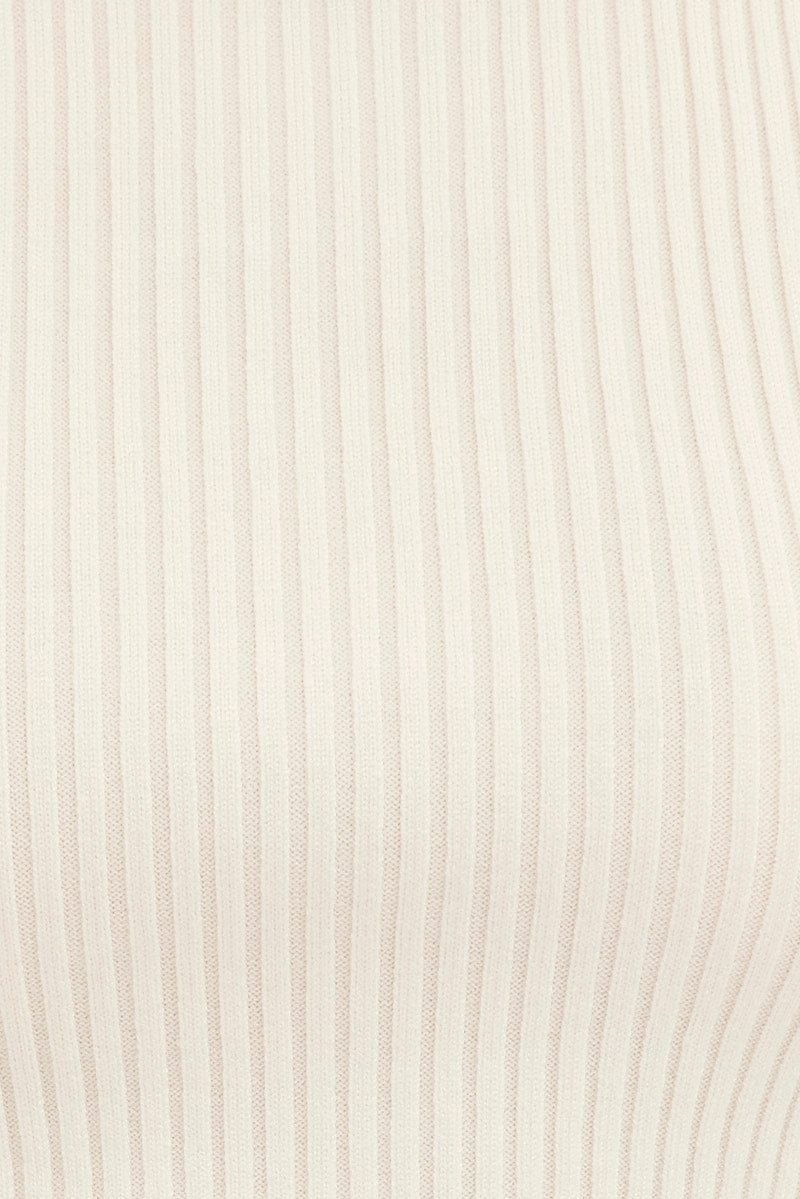 White Knit Top Sleeveless Roll Neck Crop