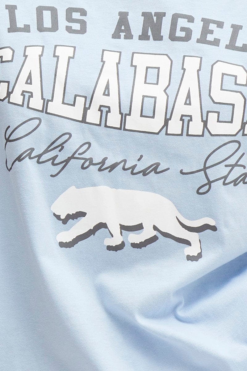 Blue Graphic T Shirt Short Sleeve