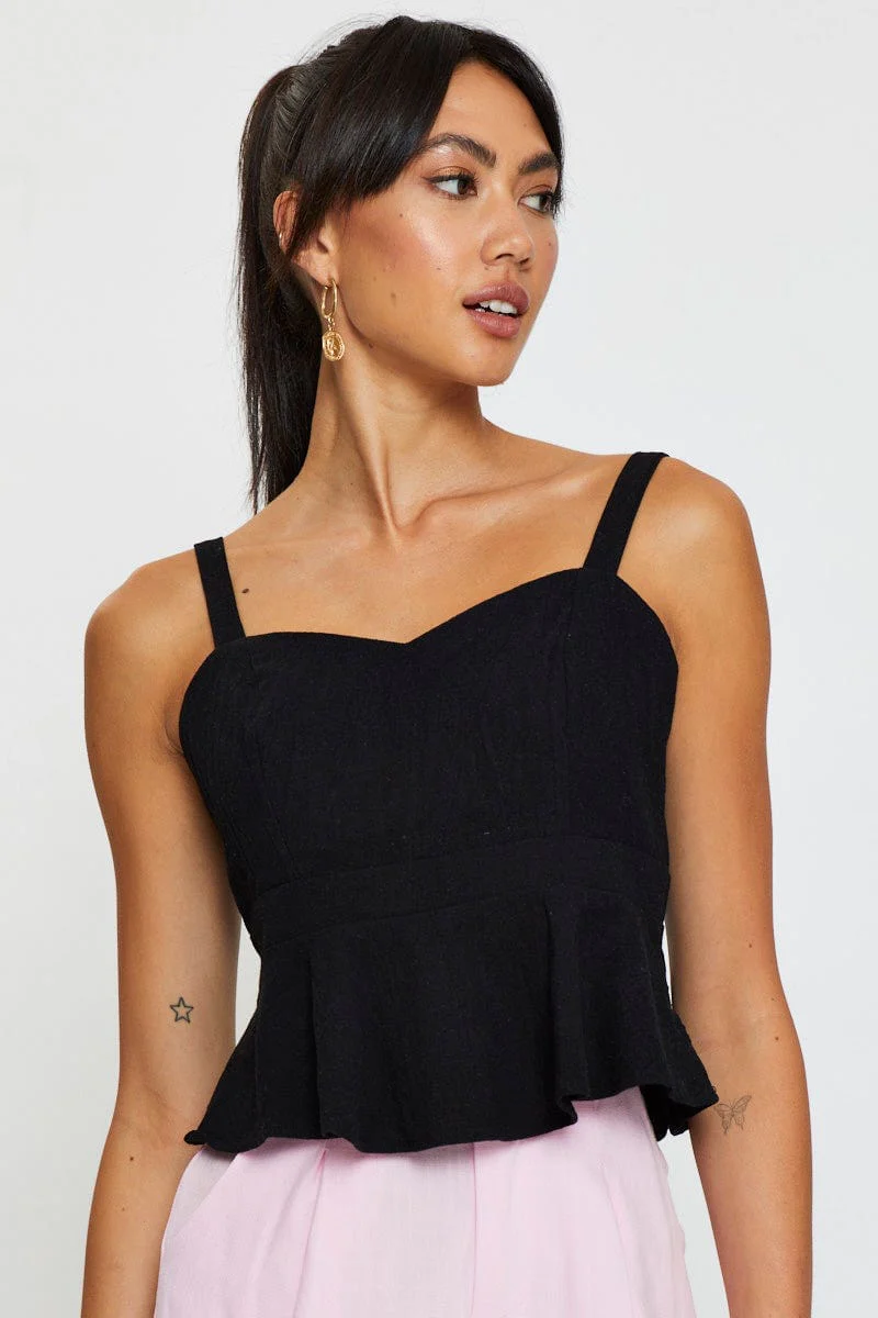 Black Peplum Top Sleeveless