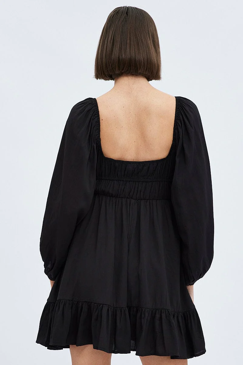 Black Fit and Flare Dress Long Sleeve  Cut Out