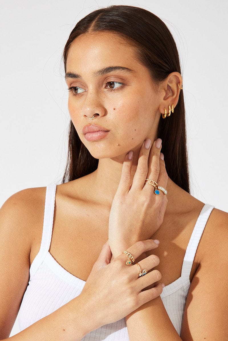 Gold 4 Pack Evil Eye Rings Set