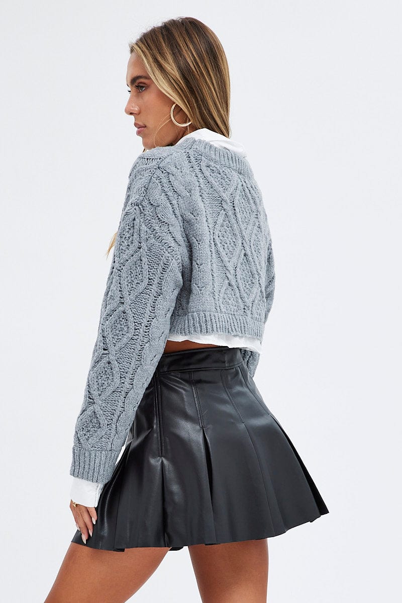 Black Pleated Skirt Mini Faux Leather