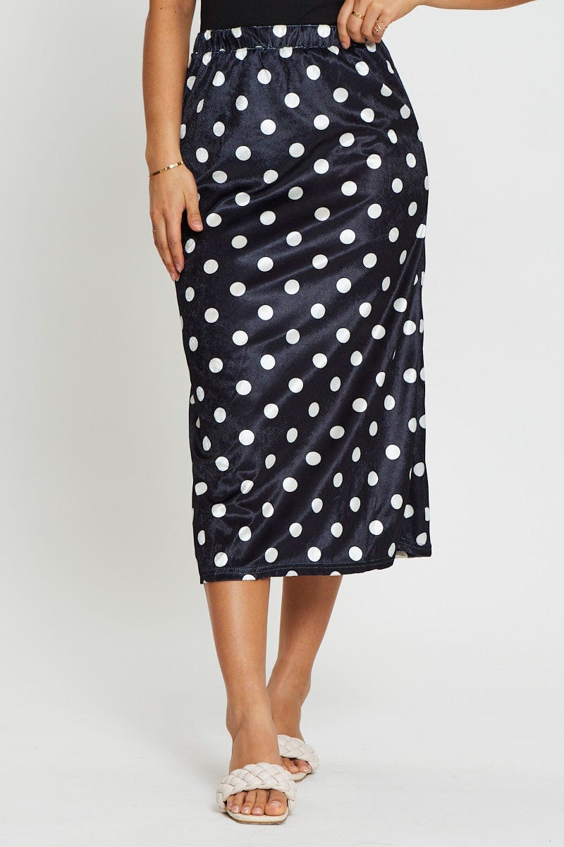 Polka Dot Midi Skirt Velvet