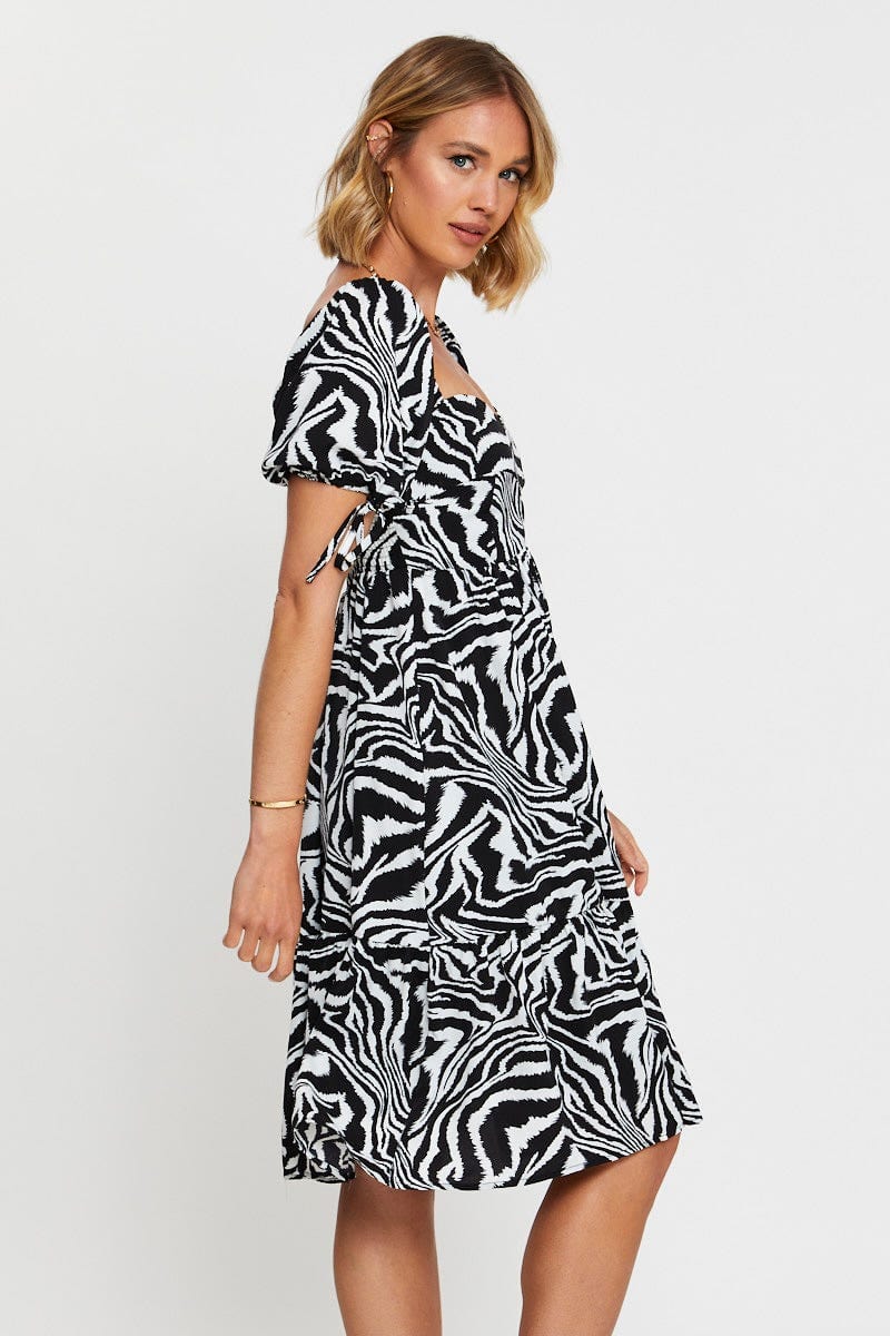Print Midi Dress Short Sleeve