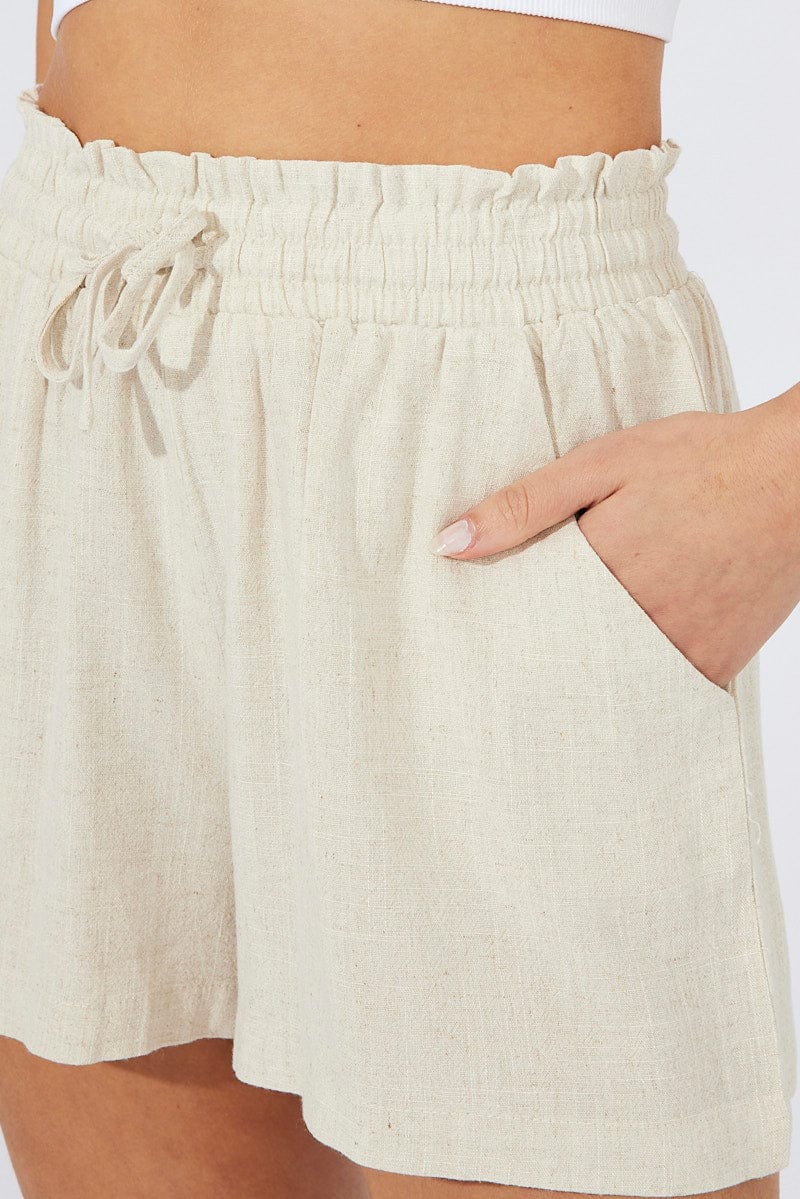Beige Relaxed Shorts High Rise Linen Blend
