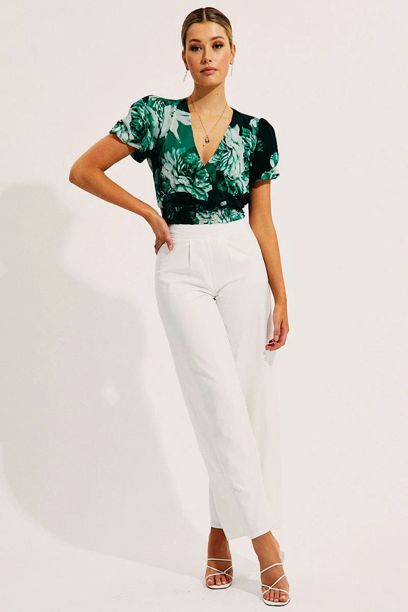 Floral Print Short Sleeve Floral Print V-Neck Crop Top