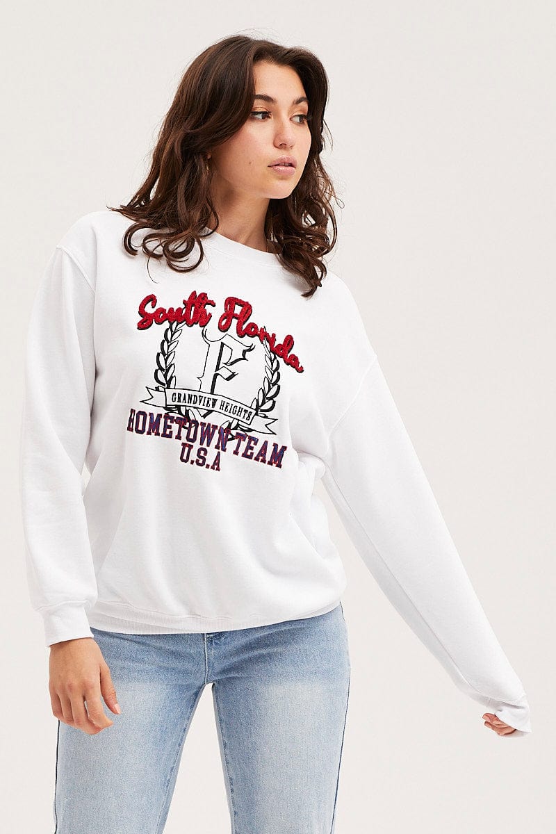 White Graphic Sweater Embroided