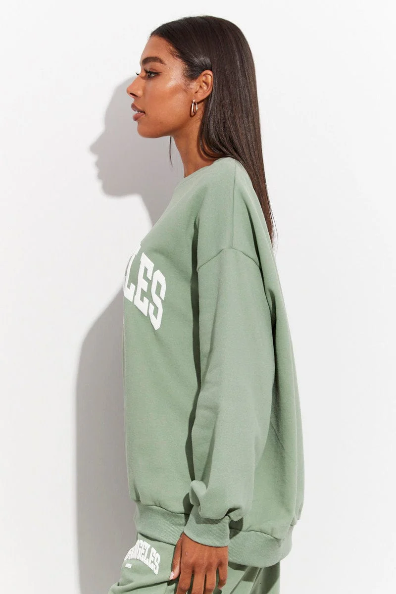 Green Graphic Sweater Long Sleeves