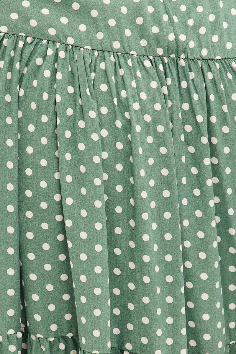 Print Polka Dot Maxi Dress Sleeveless Tie Front Tiered Polka Dot
