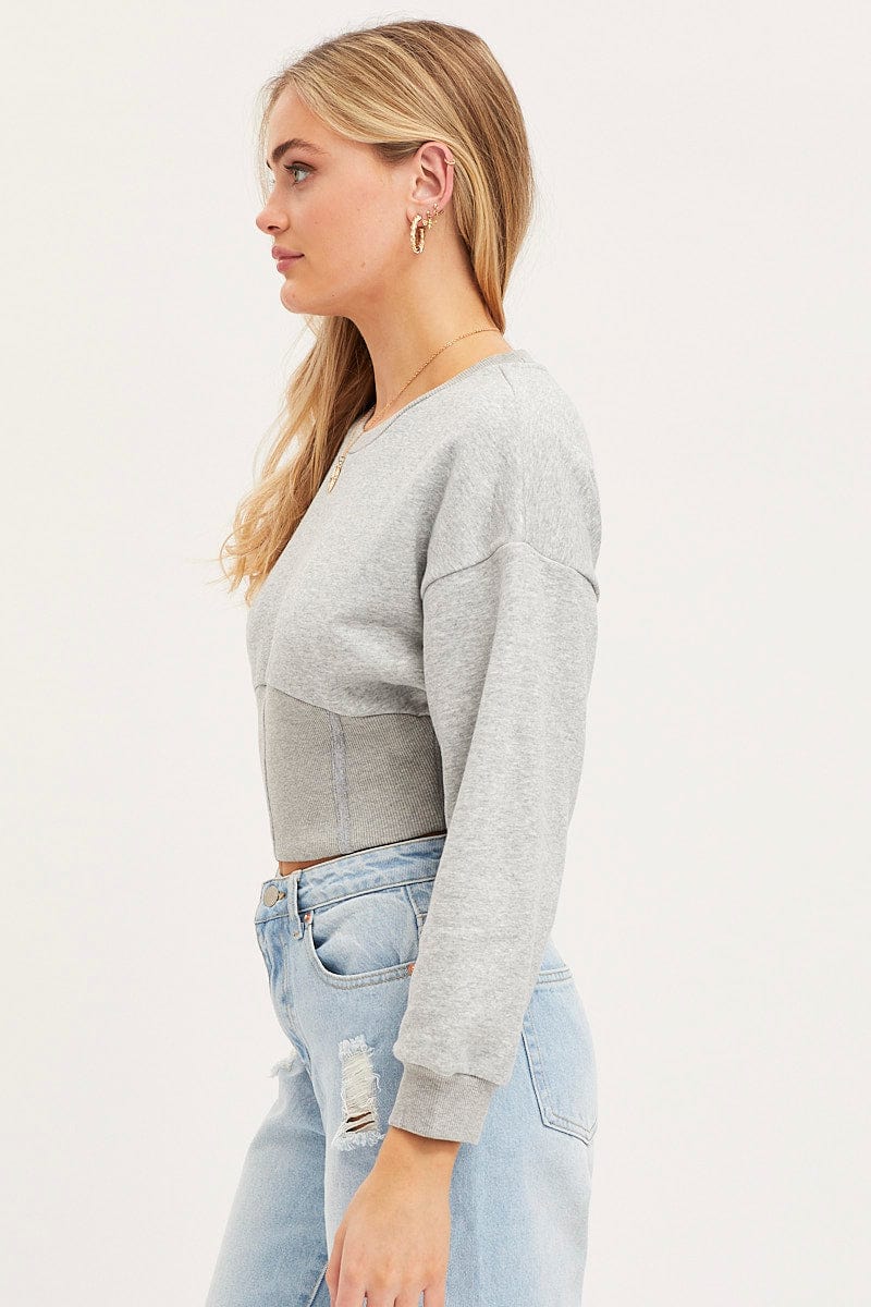 Grey Corset Jumper Long Sleeve