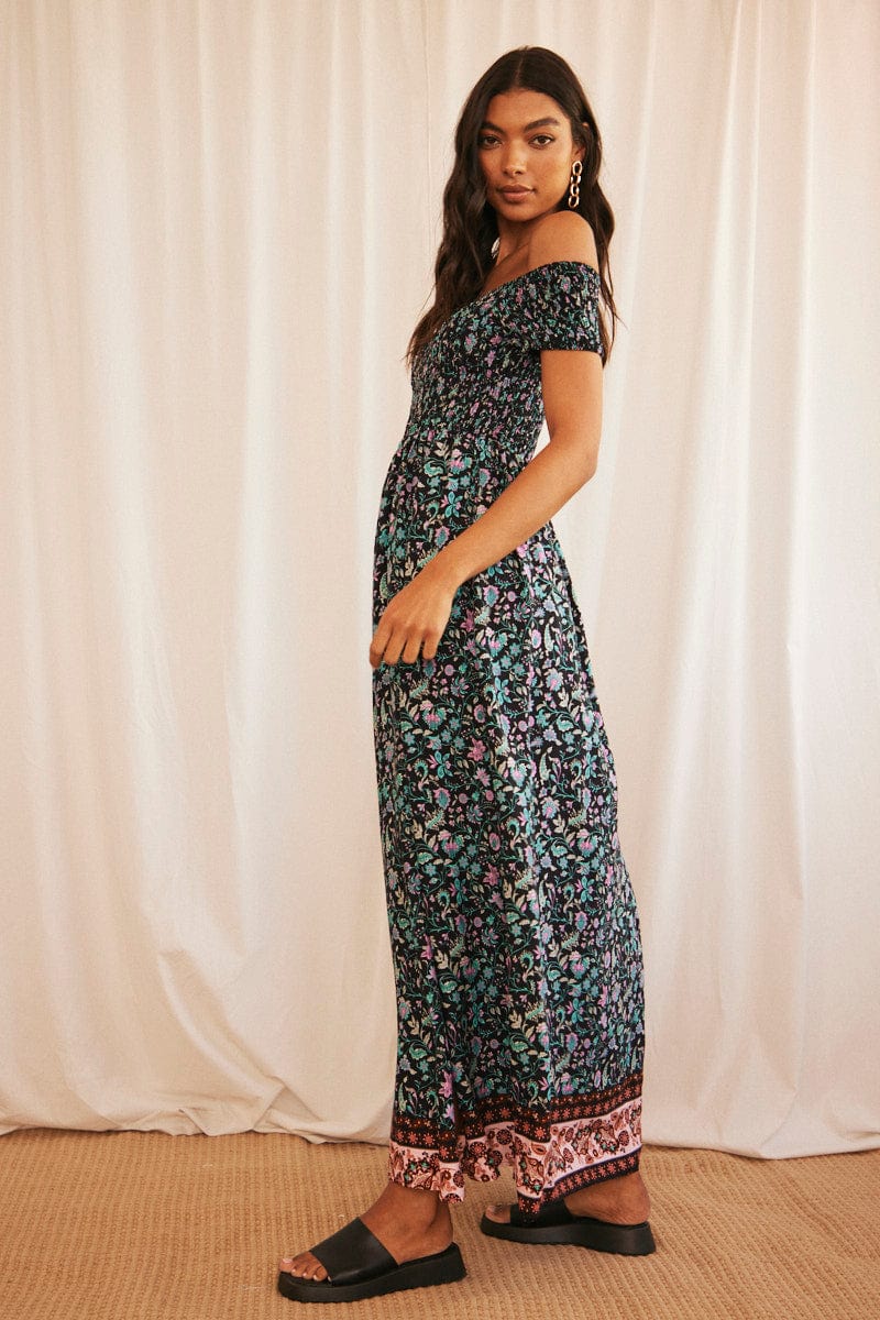 Black Boho Maxi Dress Off Shoulder