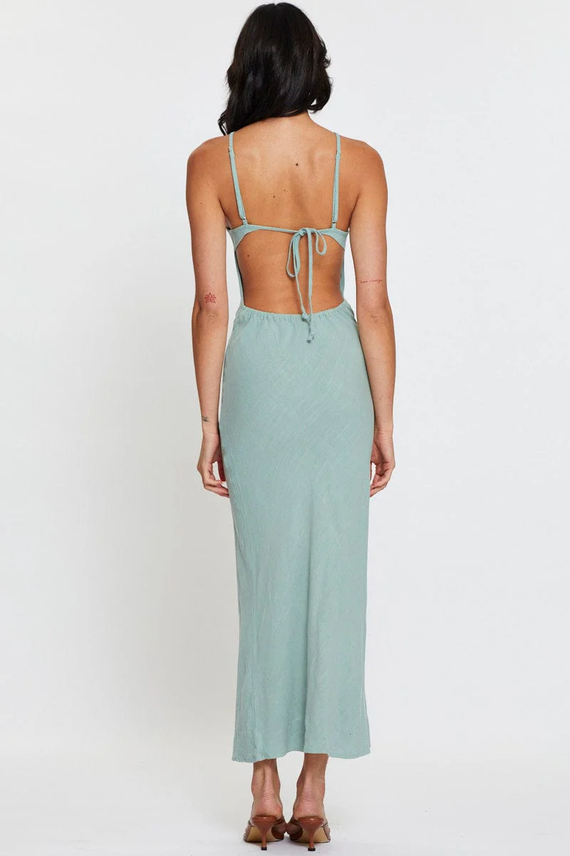 Green Maxi Dress Sleeveless Racer Neck