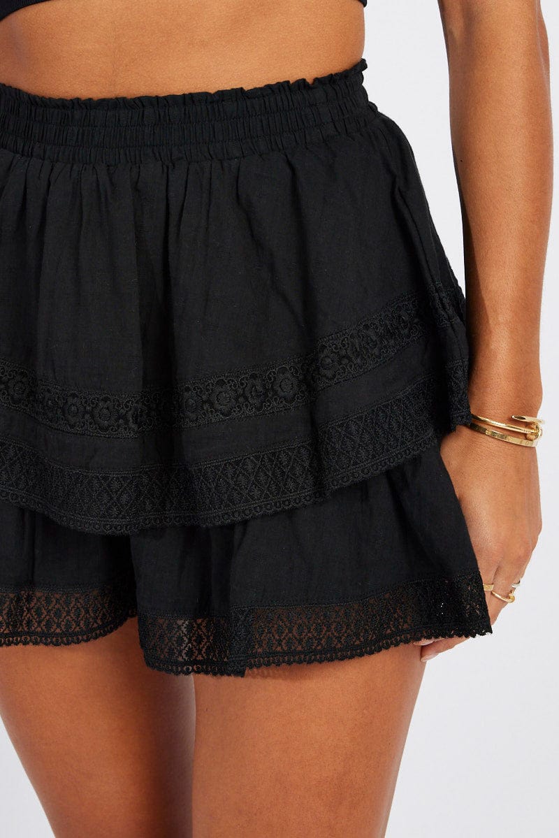 Black Shorts High Rise Cotton
