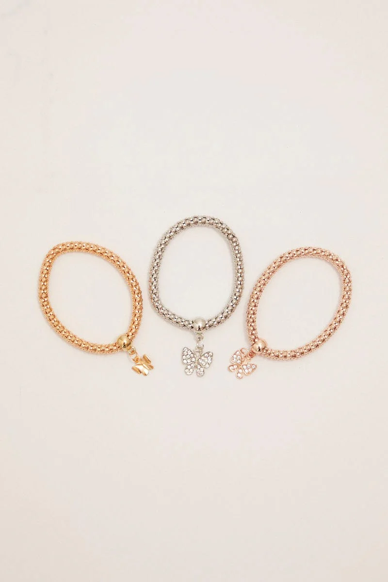 Multi 3 Pack Butterfly Charm Bracelet