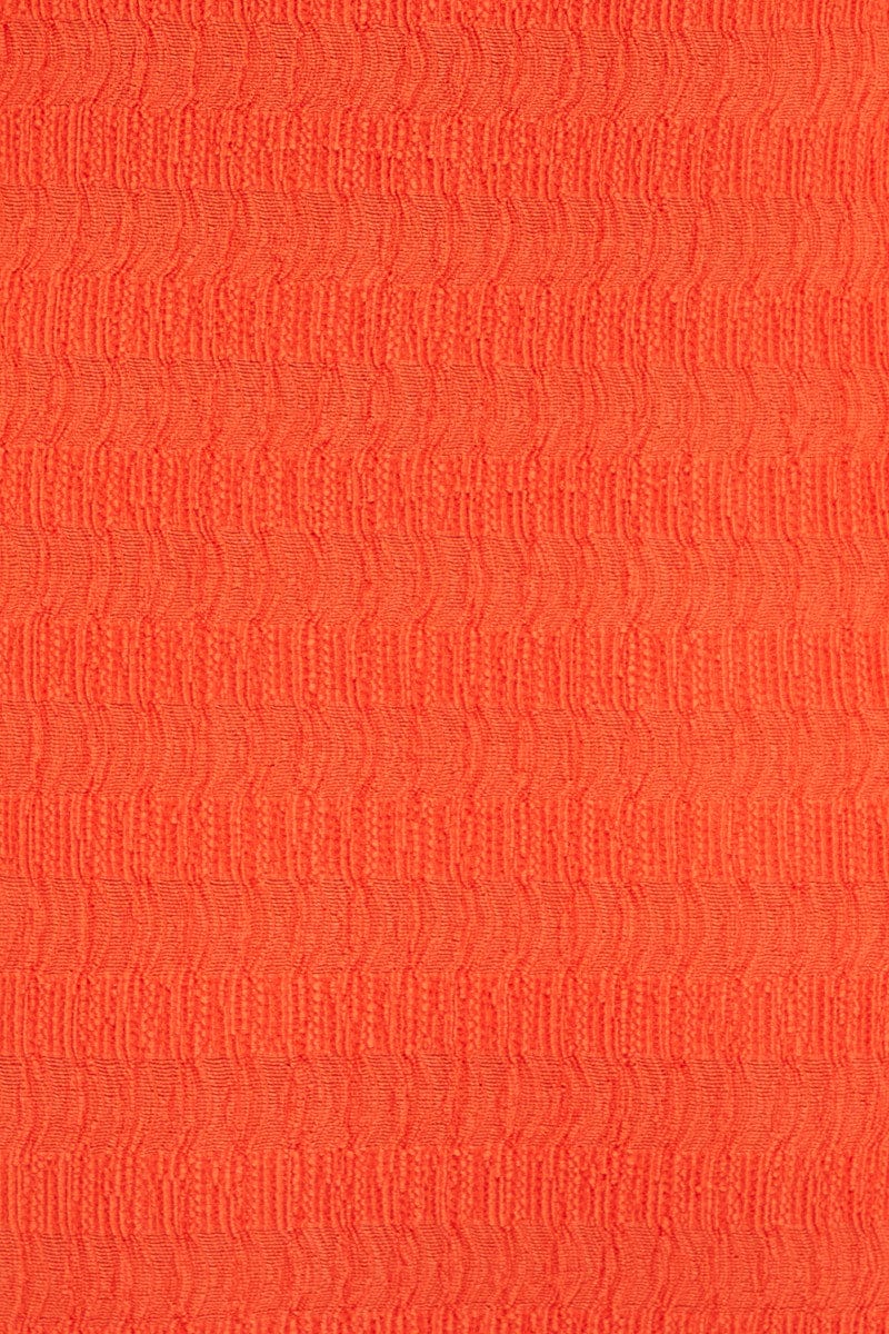 Orange Maxi Dress Textured Minimal Square Neck Bodycon