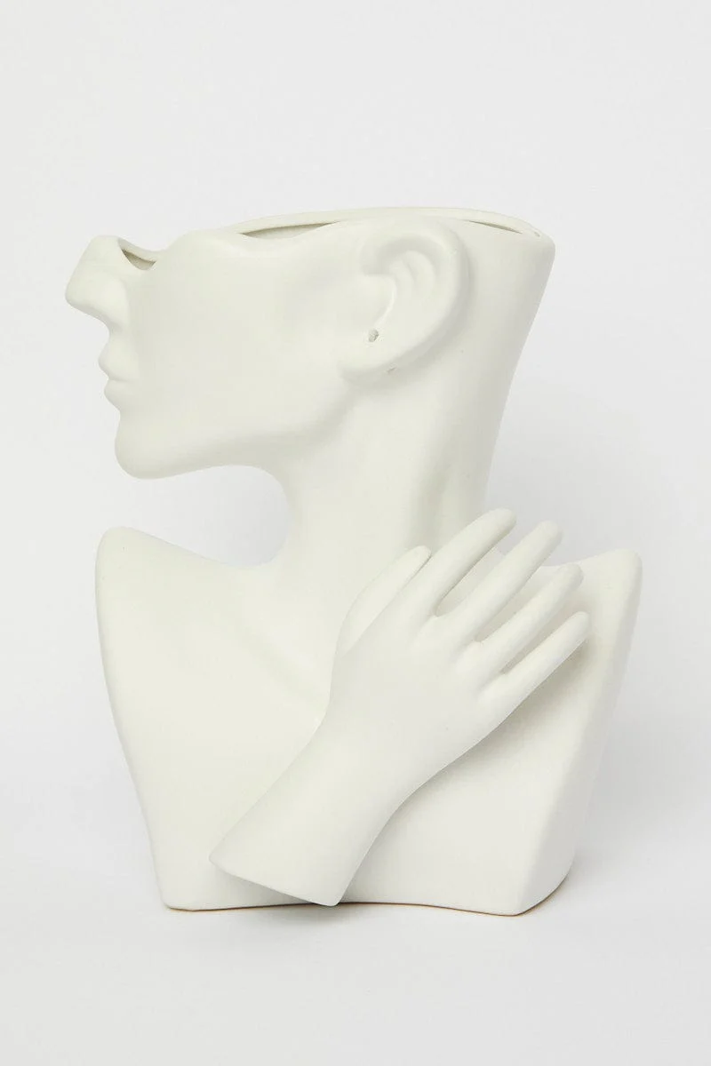 White Statue Head Figure Vase