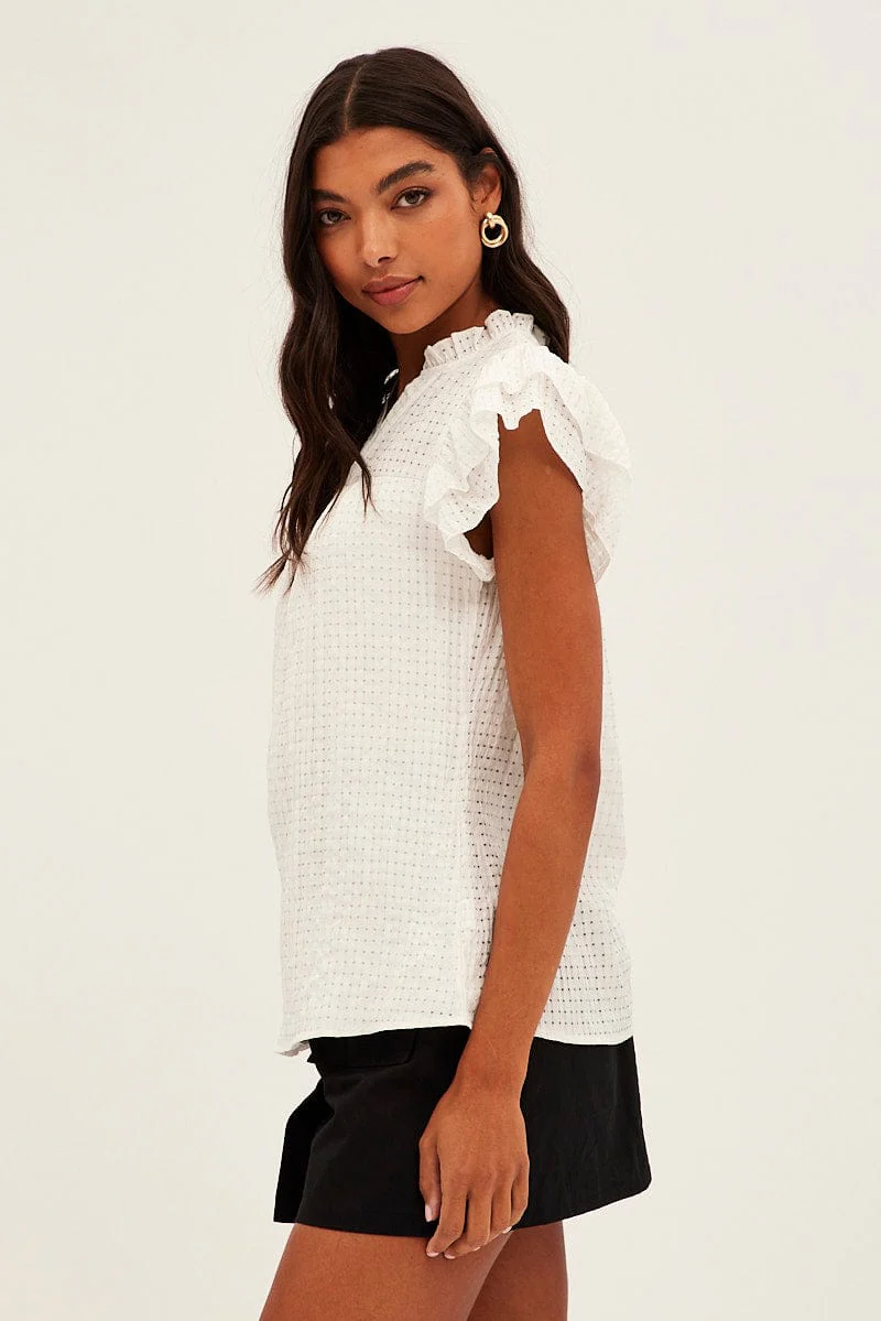 White Ruffle Sleeve Top