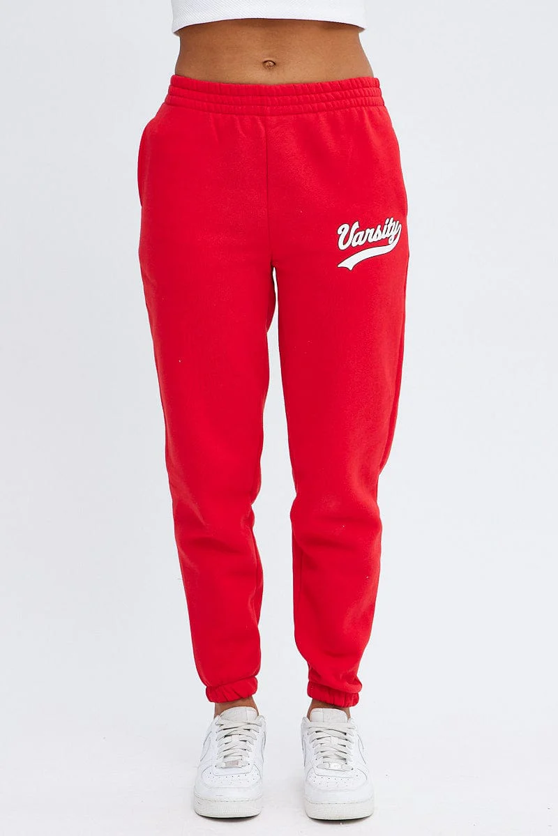 Red Track Pants High Rise Jogger