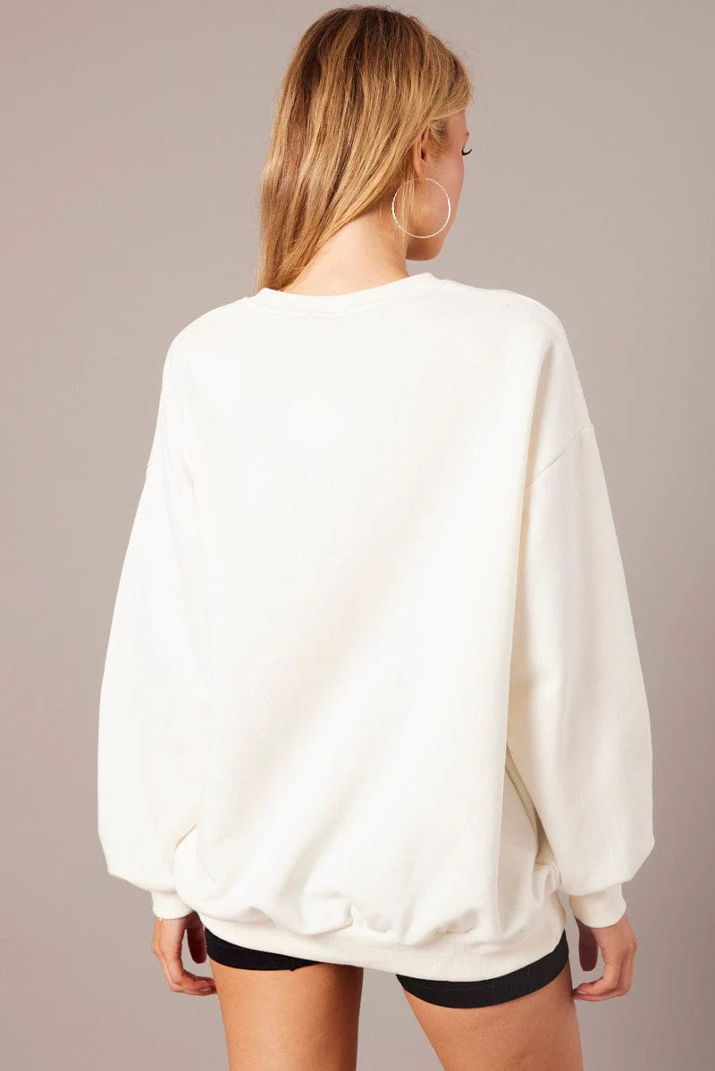 White Graphic Sweater Long Sleeve
