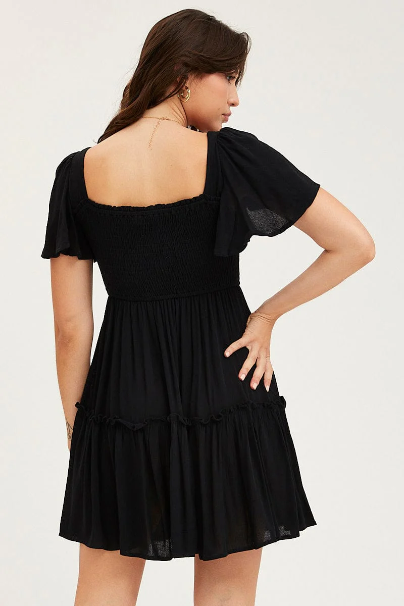 Black Skater Dress Short Sleeve Mini