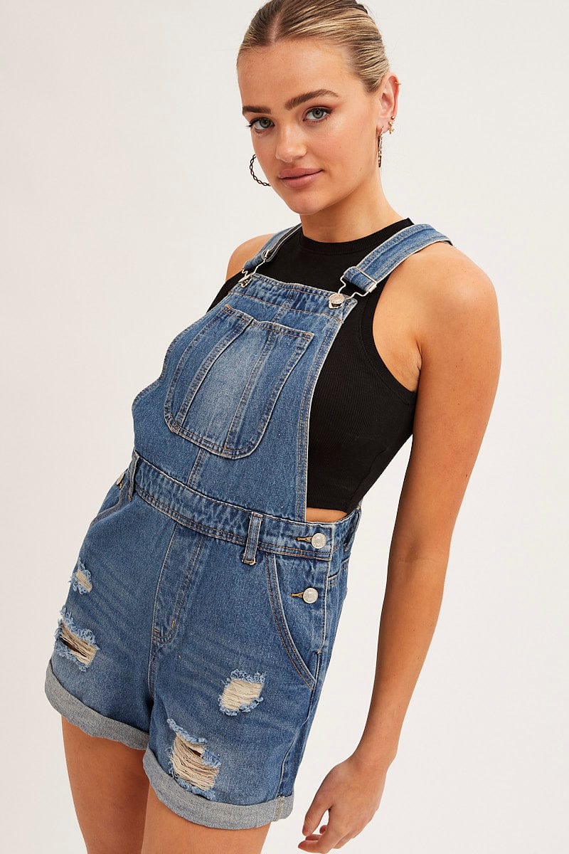 Blue Denim Overall Shorts