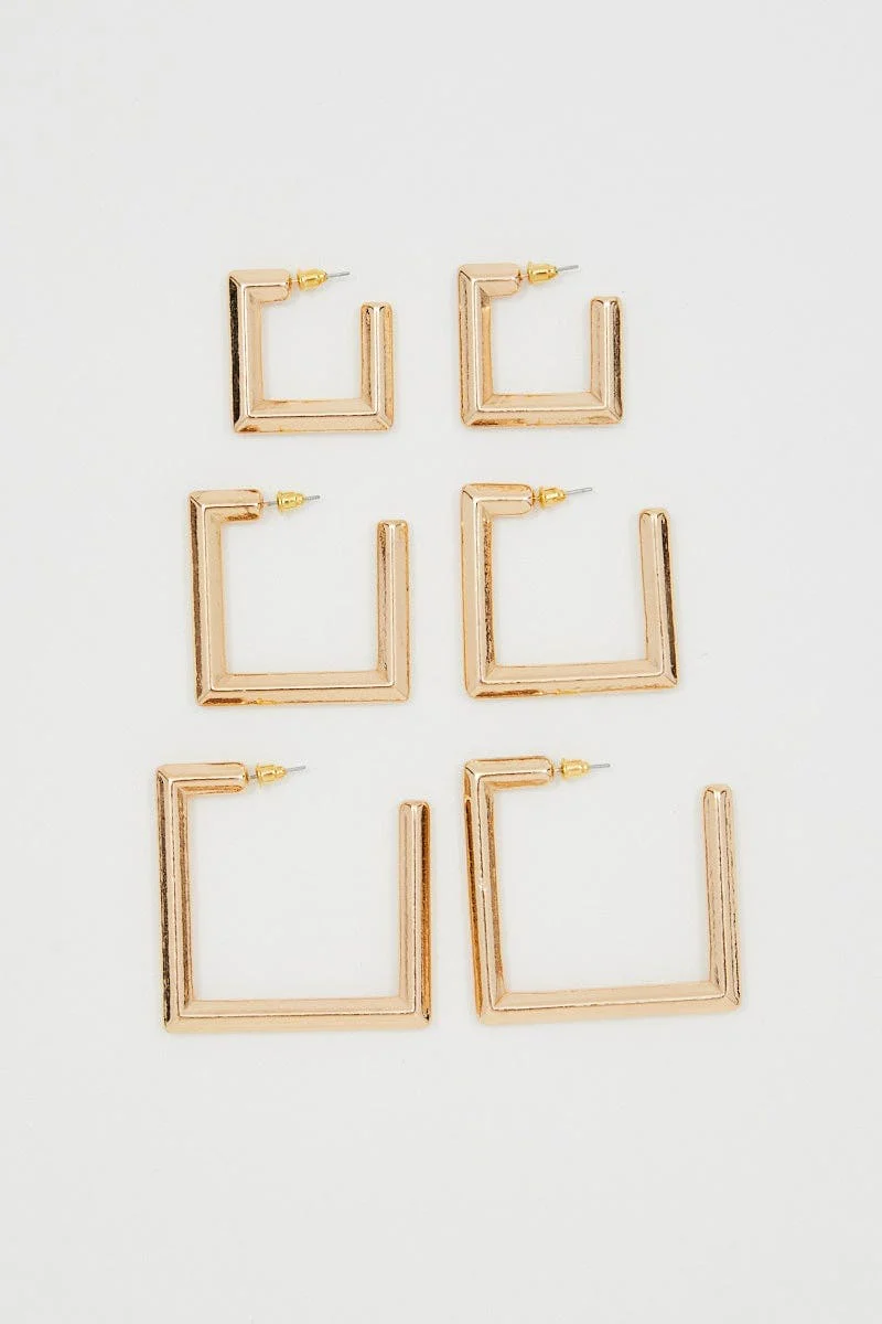Gold 3 Piece Square Hoop Set
