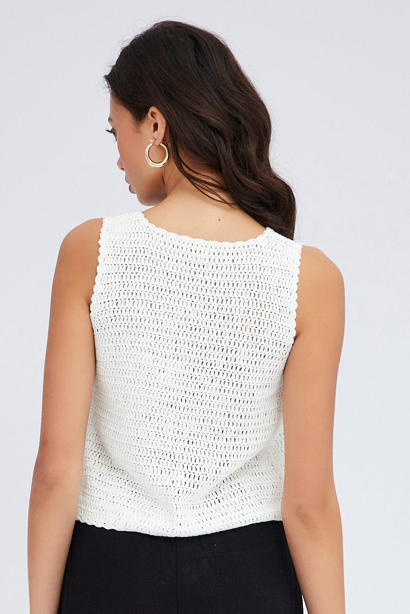 White Crochet Knit Vest