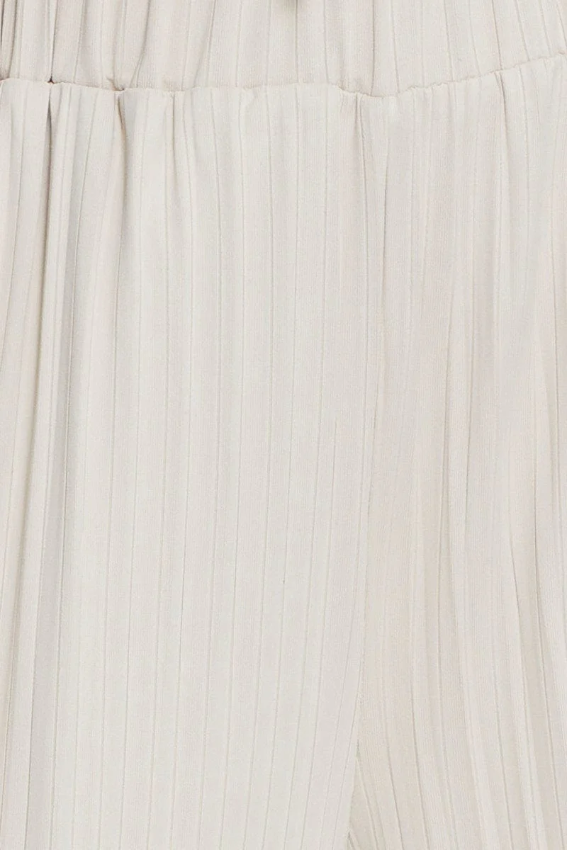 Beige Ribbed Pants High Rise Wide Leg