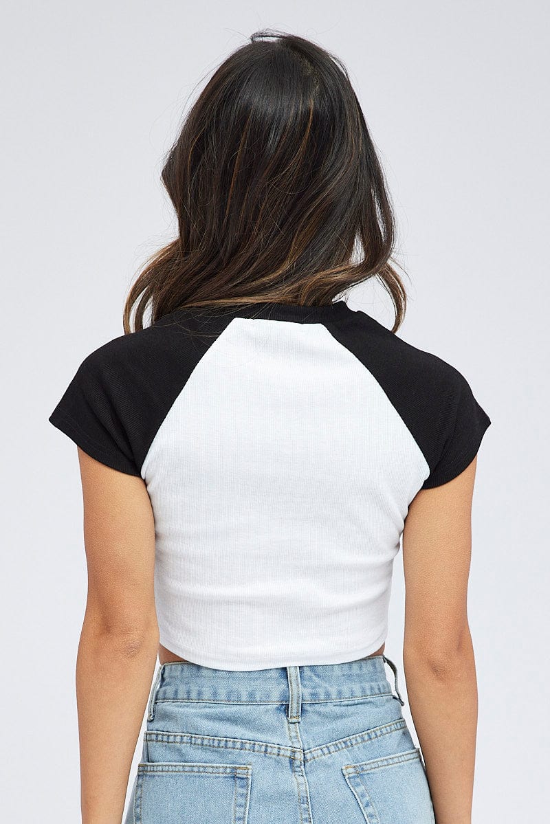 Black Raglan Graphic Tee Short Sleeve